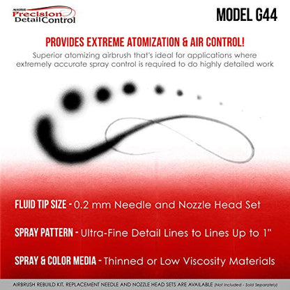 Master High Precision Detail Control G44 Dual-Action Gravity Feed Airbrush, 0.2 mm Tip, 1/3 oz Funnel Fluid Cup, Air Control Valve