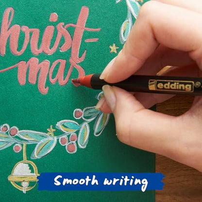 edding 1340 Metallic Brush Pen - Set of 6 pens - Flexible Brush Nib 1-6 mm - Glitter Metallic Marker for Lettering, Drawing and Sketching - high opcaity Even on Darker Paper - color: 27: Set of 6 - Metallic