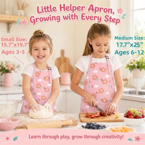 Kids Apron for Cooking, Toddler Apron with Pocket, Girls Boys Apron - color: Pink, size: Small
