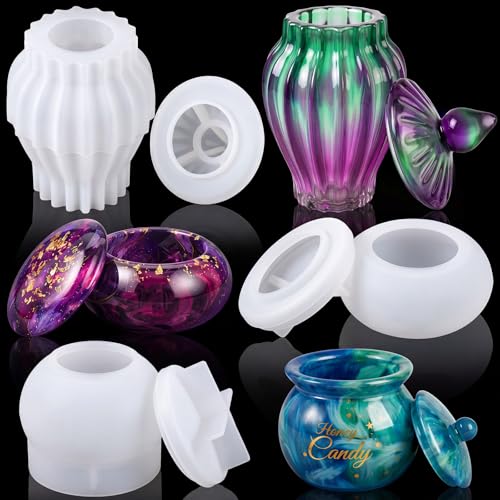 Patelai 3 Set Silicone Jar Mould with Lids for Epoxy Resin Casting, Classic - style: Classic