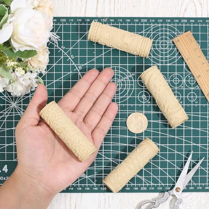 CRAFTYMELODY 4Pcs Clay Texture Roller 4 Styles Plastic Column Pottery Tools Rolling Pins Stamps Bee Turtle Bear Fox Texture Roller for Handmade Making Crafting Art DIY Projects Home Accessories