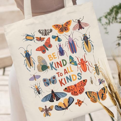 Canvas Aesthetic Tote Bag for Women with Inner Pocket Totes Shoulder Book Bag Shopping Reusable Grocery Bags - color: Be Kind to All Kinds