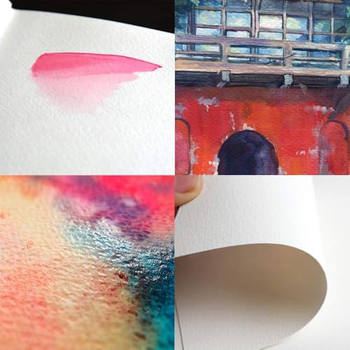 Mifuner 5"x 8" 220gsm Travel Handmade Cloth Cover Watercolor Paper 80 pages (40sheet frond and back) Notebook Journal Painting Paper Perfect for Travel Green - color: Long-green