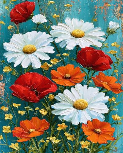 ZRIZQ Paint by Numbers Kit for Adults Beginner Flowers,Daisy,16x20 | Full set with wooden brushes,rolled canvas,rich paints.Calming activity.Beginner friendly.Just open and paint. - color: 16"X20"Rolled Canvas-Daisy Flowers