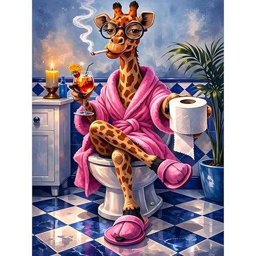 askkqtx Giraffe Diamond Art Kits for Adults 12x16 Inch | Funny Diamond Painting Kits for Beginners, DIY 5D Round Full Drill Crystal Rhinestone Dots Gem Art Craft Home Decor - color: G9851