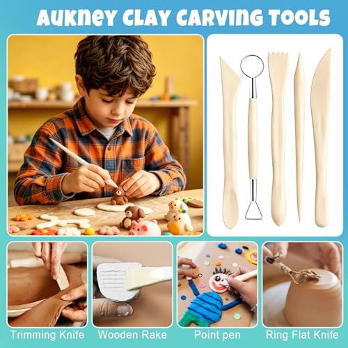 Aukney 100ML Air Dry Clay Varnish and 29pcs Tool Kit, High Gloss Air Dry Clay Glaze, Sealant, Prevent Clay from Cracking, and Scratch Resistant - Pottery Tools for Stippling, Shaping Clay Crafts