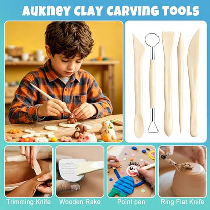 Aukney 100ML Air Dry Clay Varnish and 29pcs Tool Kit, High Gloss Air Dry Clay Glaze, Sealant, Prevent Clay from Cracking, and Scratch Resistant - Pottery Tools for Stippling, Shaping Clay Crafts