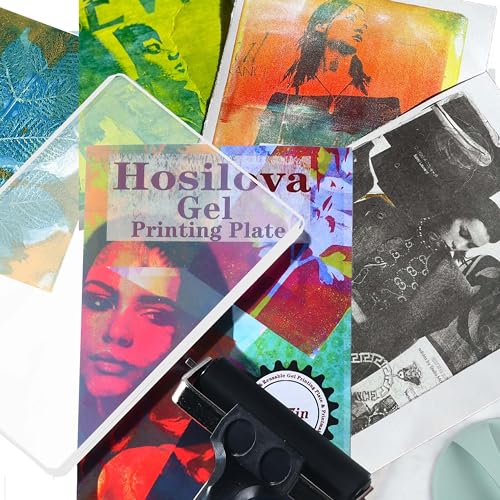 Reusable Gel Printing Plate Kit, Complete Printmaking Set with 5" X 7" Gel Plate, Acrylic Paint, Paper, Baren, Rubber Roller, Stencils and Storage Box, Easy Clean Plate, Creative Art DIY Printmaking