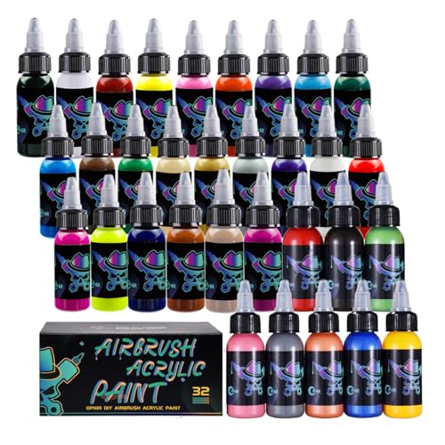 OPHIR Airbrush Paint Set, 32 Colors Acrylic Paint for Model Building | Water-Based Formula Designed for Hobby Artists, Miniature Painters, and Creative Model Projects - color: 32 Colors Set