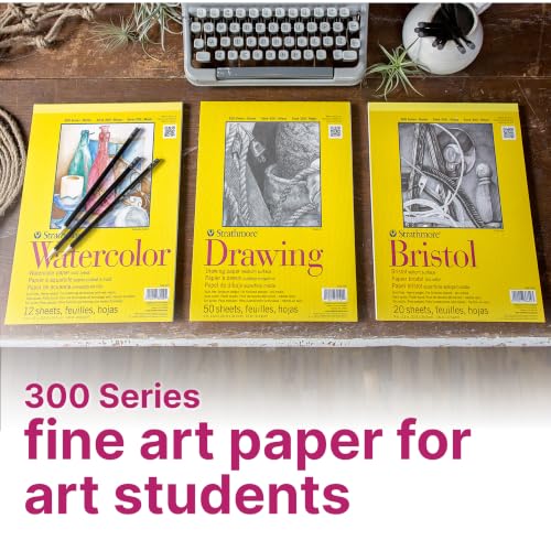 Strathmore 300 Series Bristol Paper Art Book, Smooth Texture Black Hardcover & Side Wire Binding, 24 Sheets, White, 8.5x11 inch, 1 Count - size: 8.5x11 inch, style: Bristol
