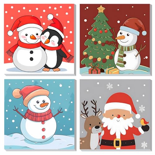 DOMROM 4 Pack Paint by Numbers for Adults, Christmas Snowman DIY Paint by Number Kits on Canvas with Frame, Easy Winter Themed Acrylic Painting Set for Home Wall Decor Gift 8x8 Inch - color: YH4ZH656