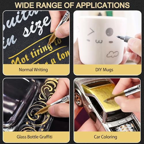 Metallic Marker Pens, 12 Pack Permanent Ink Markers (6 Gold & 6 Silver) for Art, Crafts, and DIY Projects