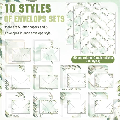 TaoBary 160 Pcs Eucalyptus Stationery Paper and Envelopes Set - size: 5.5 x 8.25 Inch, style: Eucalyptus