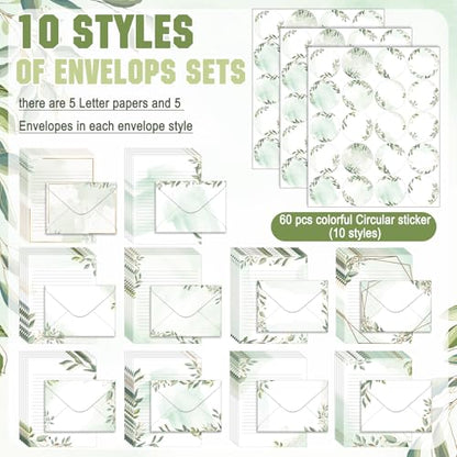 TaoBary 160 Pcs Eucalyptus Stationery Paper and Envelopes Set - size: 5.5 x 8.25 Inch, style: Eucalyptus