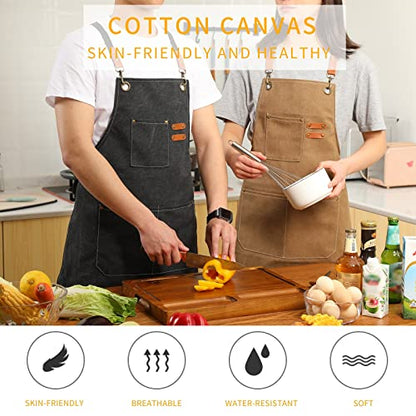 Tosewever Canvas Cross Back Chef Cotton Aprons for Men Women with Large Pockets - color: Black
