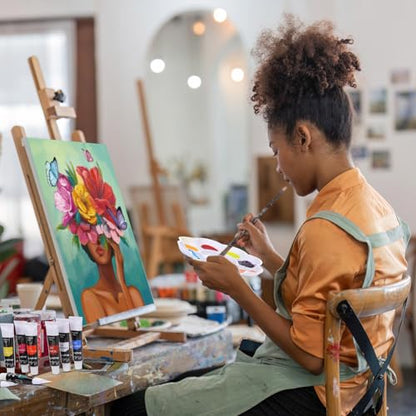 Cholemy 8 Set Paint and Sip Kit for Adults 8'' x 10'' Pre Drawn Canvas with Wooden Easels Acrylic Paint Brushes Wash Cup Palette Apron for Painting DIY Date Night Party Supplies(Flower Lady) - style: Flower Lady