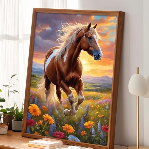 Alptiny Running Horse Paint by Numbers Kit for Adults Beginner, 16x20 Inch | Horse and Flower Landscape Paint by Number Kits Canvas, DIY Animal Oil Painting Kit for Relaxation & Home Decor - color: Horse-CD582
