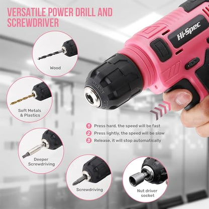 Hi-Spec Tool Set with 8V Drill Set Home DIY Repair & Maintenance, Pink - color: Pink, size: 70-Piece