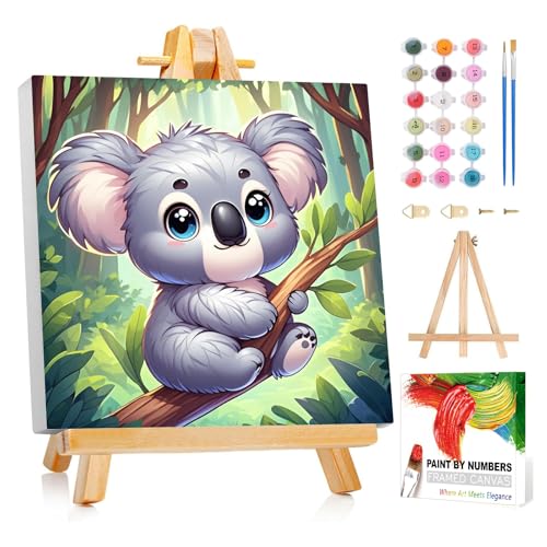 Reivworl Koala Paint by Numbers Kit for Kids with Frame 8×8 inch | Koala Paint by Number for Kids Age 6-8-12, Acrylic Paint by Numbers for Gifts and Decor - color: Style-4, size: 8×8inch