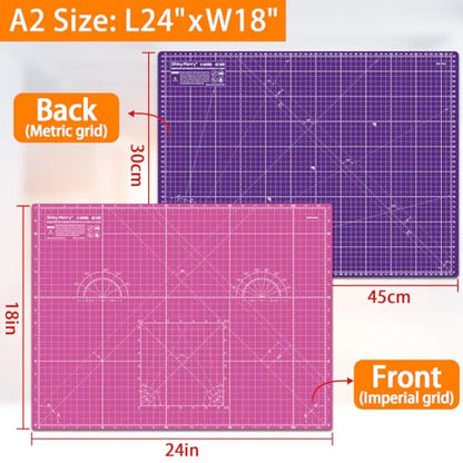 Self Healing Cutting Mat A2 18"x 24" Double Sided Pink Mat - color: Pink, size: A2 (18" x 24")