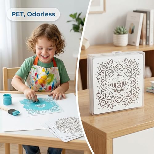 18 Pcs Mandala Stencils Set (12Inch + 4Inch), Reusable Large & Small Mandala Painting Stencils for Painting on Wood, Wall, Canvas, Rock, Furniture, Tile, Floor, DIY Art Craft Decor