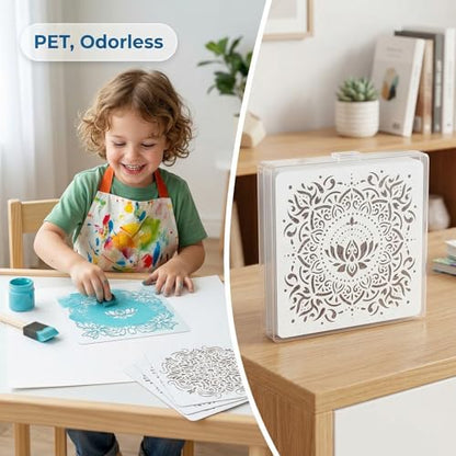 18 Pcs Mandala Stencils Set (12Inch + 4Inch), Reusable Large & Small Mandala Painting Stencils for Painting on Wood, Wall, Canvas, Rock, Furniture, Tile, Floor, DIY Art Craft Decor