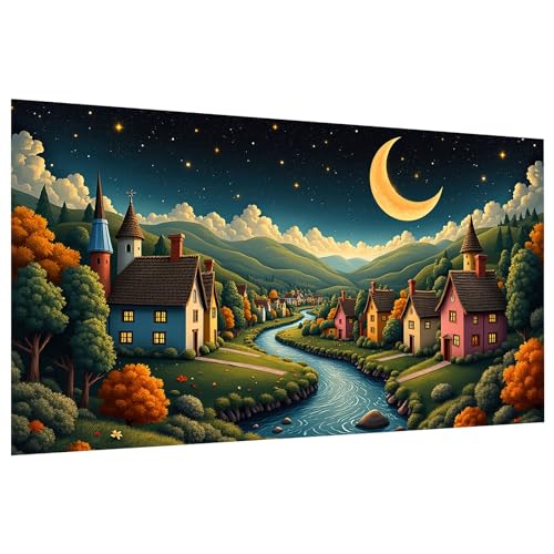 ATDMS Large Diamond Art Kits for Adults, Landscape Diamond Painting Kits | Full Drill Moon Lake Diamond Art Painting, DIY 5D House Gem Art Kits for Home Wall Decor, 27.5x15.7 Inch - color: Moon Lake 034