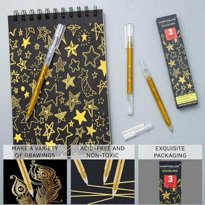 MARTCOLOR 3 Pack Gold Gel Pens,1.0mm Extra Fine Point Gel ink Pens | Opaque Archival Ink Pen for Black Paper Drawing, Art Highlight, Illustration, Bullet Journaling, Card Making & DIY Projects - color: Gold