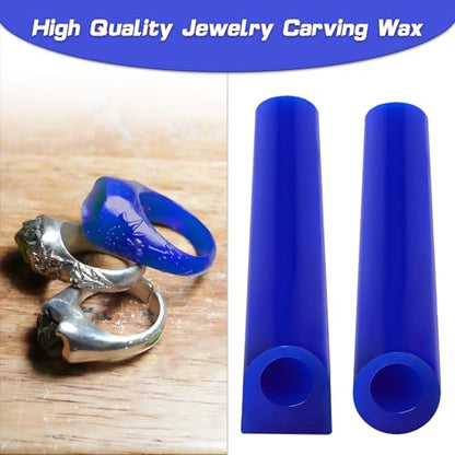 Jewelry Wax Carving Tools Set with Ring Tubes, Hole Expander and Carbon Steel File for Ring Casting and Design Lost-Wax Casting (Blue)