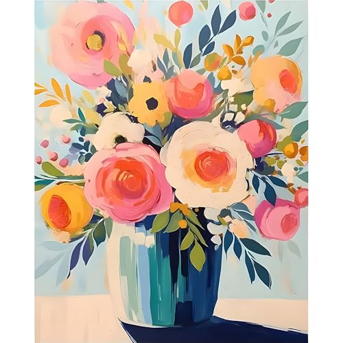 Arttoplus Flower Paint by Numbers Kit for Adults Beginner 16x20 inch | Flowers in a Vase Adult Paint by Number Kits on Canvas, DIY Oil Painting by Numbers for Gift Home Wall Decor (Without Frame) - color: MT21159-US