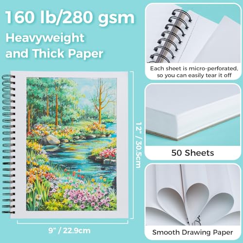 Ohuhu 9"x12" Double-Sided Bleedproof Marker Pad Art Sketchbook 50 Sheets | Large Sketch Book - 160 LB/280 GSM Smooth Drawing Paper - 50 Sheets/100 Pages - Spiral-Bound Sketch Pad for Alcohol Markers - size: 9" x 12"