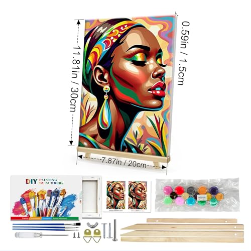 HeeBenor Paint by Numbers Kit for Adults Framed, Black Women Paint by Number with Easel, DIY Acrylic Black Woman Oil Painting Kit, Adult Paint by Number Kits Framed Canvas 8x12 Inch - color: Black Women 041