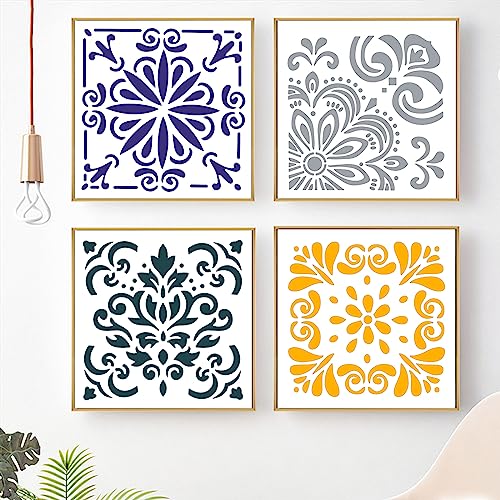 4 Pcs Large Pattern Mandala Stencils Reusable Mandala Dot Painting Templates DIY Floral Spray Paint Stencil Drawing Craft Stencil for Wood Wall Tile Floor Canvas Fabric Furniture Rock Concrete (8x8) - color: Modern style