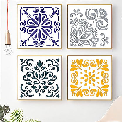 4 Pcs Large Pattern Mandala Stencils Reusable Mandala Dot Painting Templates DIY Floral Spray Paint Stencil Drawing Craft Stencil for Wood Wall Tile Floor Canvas Fabric Furniture Rock Concrete (8x8) - color: Modern style