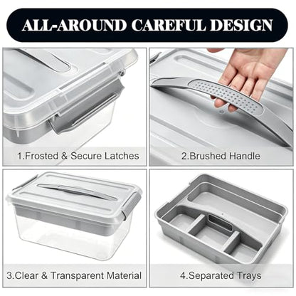 Yesland Portable Craft Storage Box with Removable Tray and Handle, 16x11x6.5 Inch Plastic Art Supply Organizer Container for Stationery, Sewing, Jewelry - Grey (Pack of 3) - size: 16 inches x 11 inches x 6.5 inches (Pack of 3)
