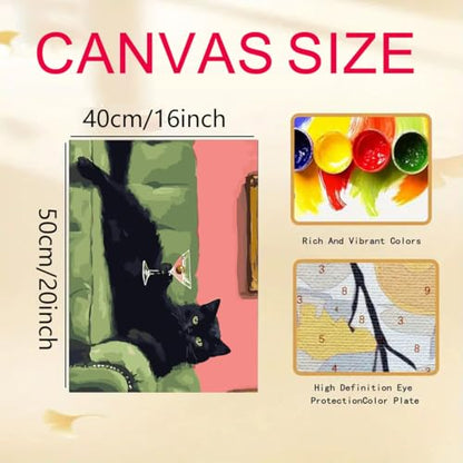 GEMFAMILY Black Cat Paint by Numbers Kit for Adults Beginner 16 X 20 inch - color: HL6632
