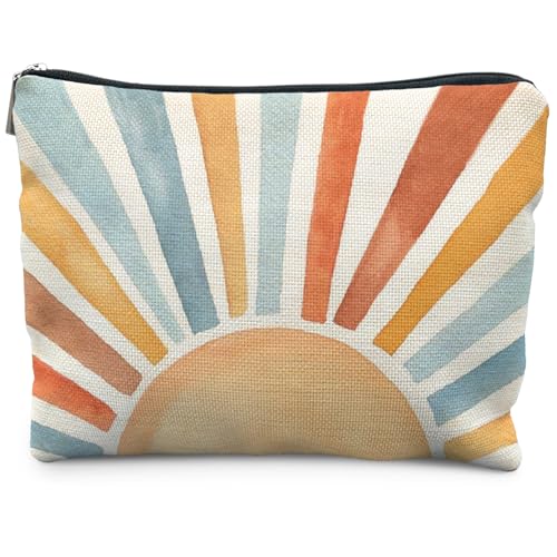 Vintage Boho Colorful Sun Sunrise Sunset Makeup Bag, Sunshine Gifts Cosmetic Bags for Women, Boho Gifts for Women, Retro Mid Century Modern Art Zipper Makeup Pouch - color: Sun - 2