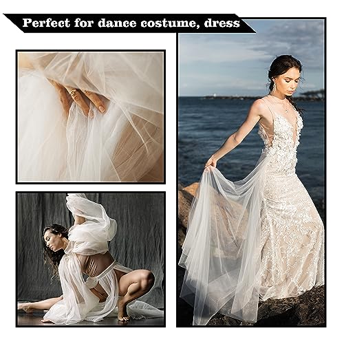 4-Way Stretch Mesh Fabric 60 Inch 5 Yard Lightweight Sheer Mesh(Off-White) - color: Off-white, size: 5 Yards