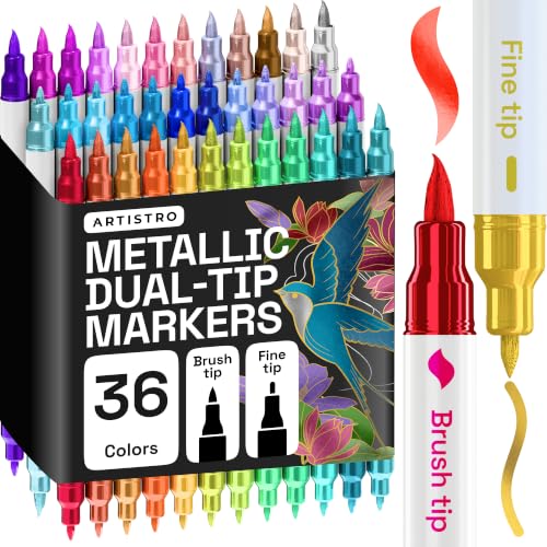 ARTISTRO 36 Metallic Dual-Tip Acrylic Paint Marker Pens for Drawing | For Fabric, Rock, Glass, Wood, & Molds, Arts & Crafts Gift for Adults, Teens, & Kids, Classroom Must Haves & School Supplies