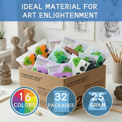 32-Pack Air Dry Foam Clay 16 Colors for School Supplies - color: 16 Colors