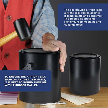 Master Elite 1 Quart Empty Plastic Paint Can Bucket, Pack of 4 - Triple Lock Airtight Lid Seal, 32 fl. oz. All-Plastic Coating Storage Container Can - Pail Handle, Dent & Rust Proof, Odor Resistant - size: Quart