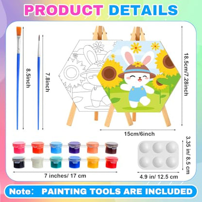 Watersay 12 Set Kids Pre Drawn Canvas for Painting Kit 12 Pcs 6" x 6" Animals Printed Pre Drawn Canvas, Easels, Palette, Paint Pot, 24 Brushes Kid Paint Party Favor for DIY Classroom Craft Activity - style: Animal