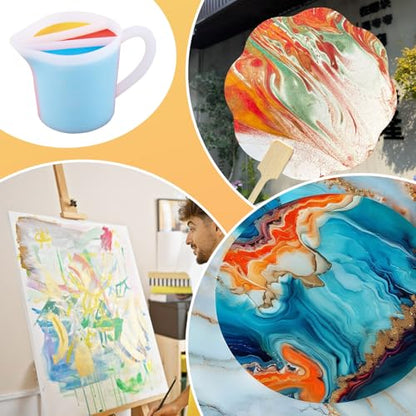 Kunyeah Split Cup with Handle 17OZ/500ML Silicone Cup for Paint Pouring Fluid Art Split Cup Acrylic Paint Pour Cup DIY Making Crafts Supplies Epoxy Resin Art Drawing Accessories (3 Chambers) - size: 3 Chambers