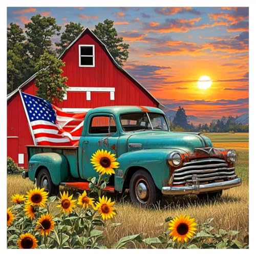 hill froeistung 5D Farmhouse Diamond Art Painting Kits for Adults,Beginners | Truck Diamond dots ,Diamond Art Painting Fall DIY Full Round Drill Rustic Crystal Craft Kit for Wall Decor 12x12inch, - color: HF-A086