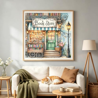 Yanfairy Book Store Diamond Art Painting Kits, Full Drill Diamond Dots Paintings for Adults Beginners, Book Lover Round 5D Paint with Diamonds Pictures Gem Art Painting Kits DIY Crafts Kits 14x14inch - color: book store 3