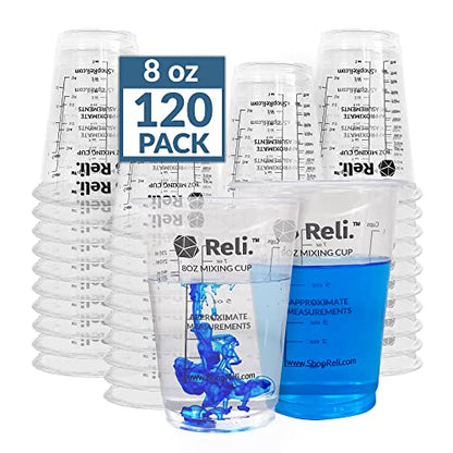 Reli. 8 oz Paint Mixing Cup (120 Pcs) | Resin Mixing | Disposable Measuring Cups / Clear Plastic Mixing Cup | Use for Paint, Epoxy, Resin, Pigments (8oz)