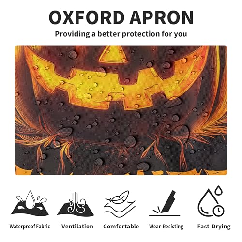 Halloween Aprons Jack-O-Lantern Apron with Pockets Adjustable Neck Strap Spooky Bat Pumpkin Holiday Kitchen Chef Apron for Cooking Barbecue Baking Sewing Crafting - color: Halloween Pumpkin-a