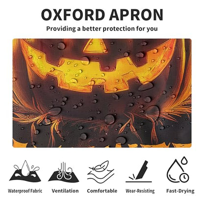 Halloween Aprons Jack-O-Lantern Apron with Pockets Adjustable Neck Strap Spooky Bat Pumpkin Holiday Kitchen Chef Apron for Cooking Barbecue Baking Sewing Crafting - color: Halloween Pumpkin-a