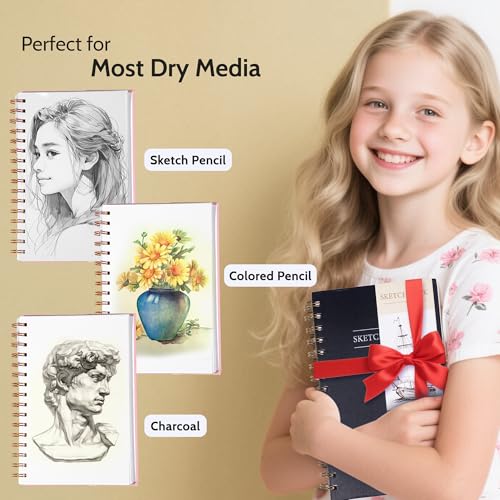 Yoment Small Sketch Book 5.5"x8.5",Mini Sketchbook,Spiral Bound,100 Sheets | Black,68 lb/100gsm Hardcover Sketch Pad for Kids,Art Sketchbook Drawing Pad Book with Pencil,For Kids, Beginners,Artists - color: 4-Black, size: 5.5 x 8.5