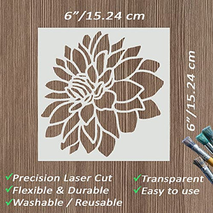 DLY LIFESTYLE Dahlia Stencil for Painting on Wood, Canvas, Paper, Fabric, Walls & Furniture - 6x6 Inches - Reusable DIY Art & Craft Stencil - color: Dahlia 6"x6"
